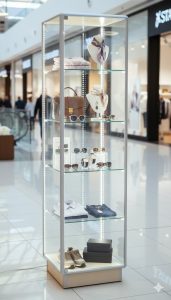 Üvegvitrinben ragyogó ékszerek egy ékszerüzletben